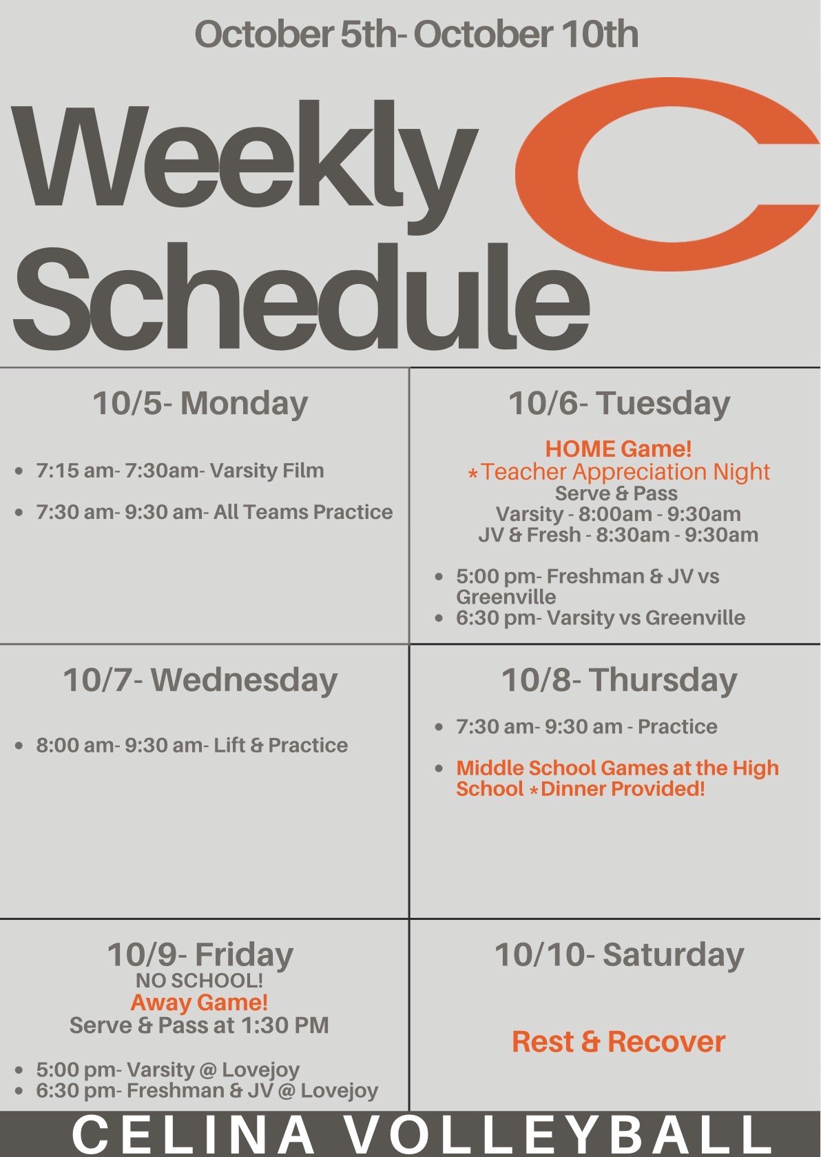 Original SportsYou weekly schedule for October 5–10, 2026